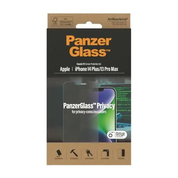 PanzerGlass Classic Fit Privacy Antibacterial Glass for iPhone 14 Plus/13 Pro Max - Cell phone tempered