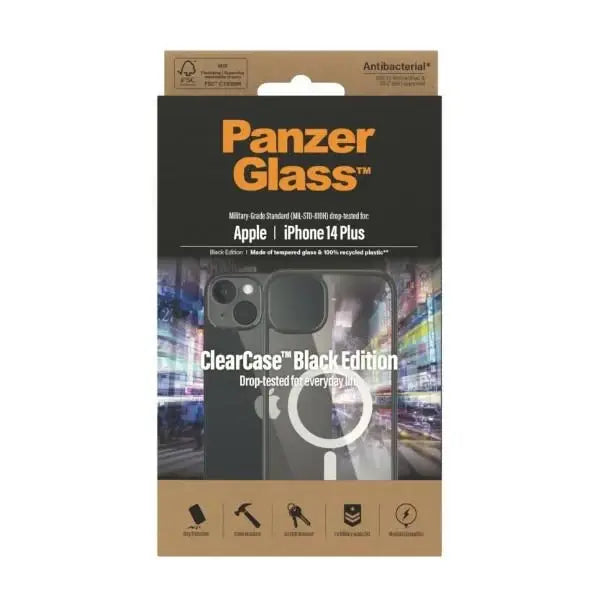 PanzerGlass ClearCase case with MagSafe antibacterial for iPhone 14 Plus / 15 Plus - transparent and black - Cell phone
