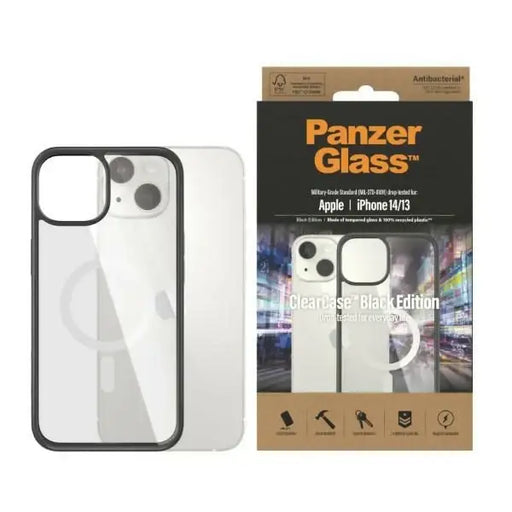 PanzerGlass ClearCase case with MagSafe antibacterial for iPhone 14 / 15 / 13 - transparent and black - Cell phone