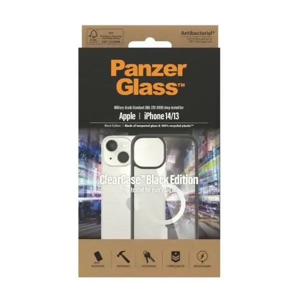 PanzerGlass ClearCase case with MagSafe antibacterial for iPhone 14 / 15 / 13 - transparent and black - Cell phone