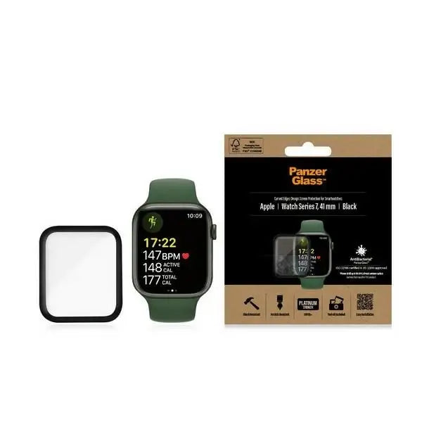 PanzerGlass Curved Antibacterial Tempered Glass for Apple Watch 7 - 41mm - Black - Cell phone tempered glass<<<HurtelXML