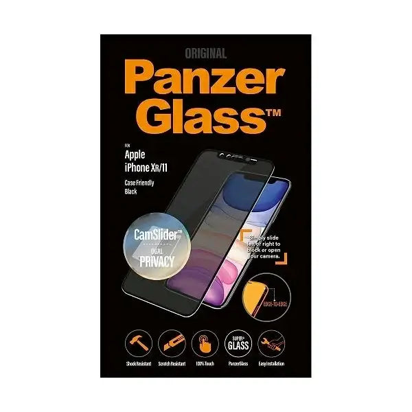 PanzerGlass E2E Super+ privacy tempered glass with camera cover for iPhone XR / 11 - with black frame - Cell phone