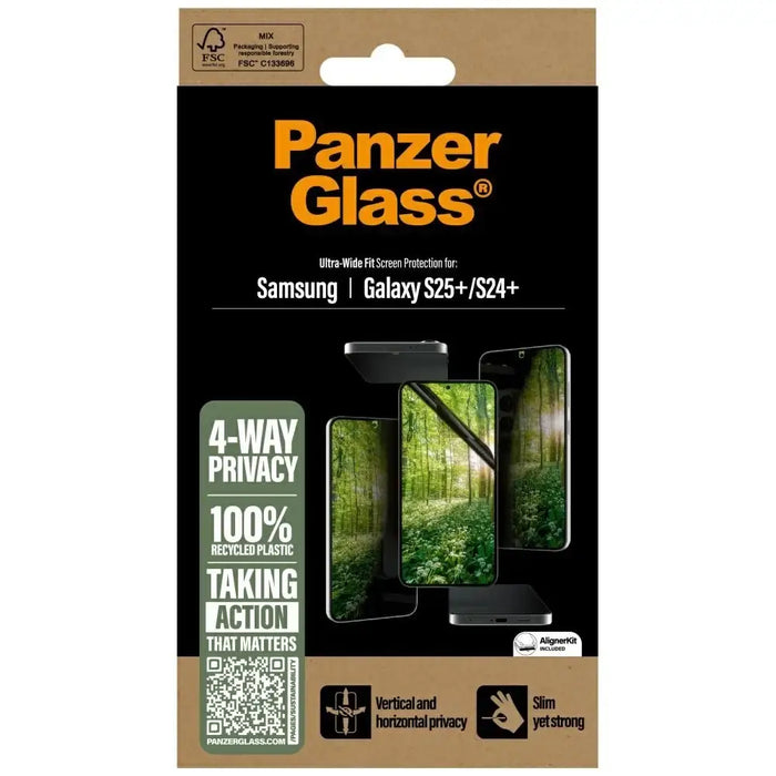 PanzerGlass Eco Matrix Ultra-Wide Fit Privacy Glass for Samsung Galaxy S25+ - Cell phone tempered glass<<<HurtelXML