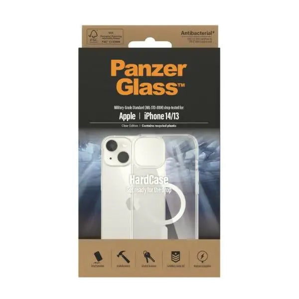 PanzerGlass HardCase with MagSafe Antibacterial Military Grade Certified Case for iPhone 14/15/13 - Transparent - Cell