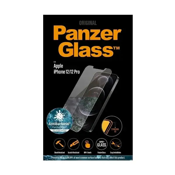 PanzerGlass Standard Super+ antibacterial tempered glass for iPhone 12 / 12 Pro - Cell phone tempered glass<<<HurtelXML