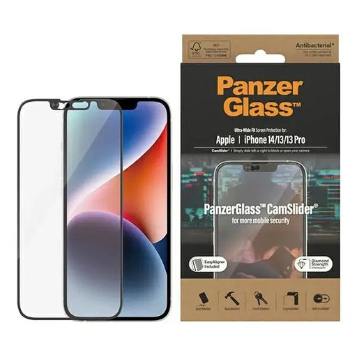 PanzerGlass Ultra-Wide Fit Antibacterial Tempered Glass with Camera Cover and Positioner for iPhone 14/13/13 Pro - Cell