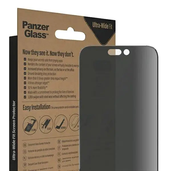 PanzerGlass Ultra-Wide Fit Tempered Glass Antibacterial Privacy with Positioner for iPhone 14 Pro Max - Cell phone