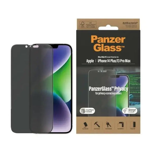 PanzerGlass Ultra-Wide Fit Tempered Glass Antibacterial Privacy with Positioner for iPhone 14 Plus / 13 Pro Max - Cell