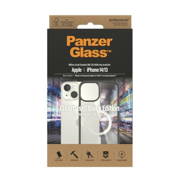 PanzerGlass ClearCase case with MagSafe antibacterial for iPhone 14 / 15 / 13 - transparent and black