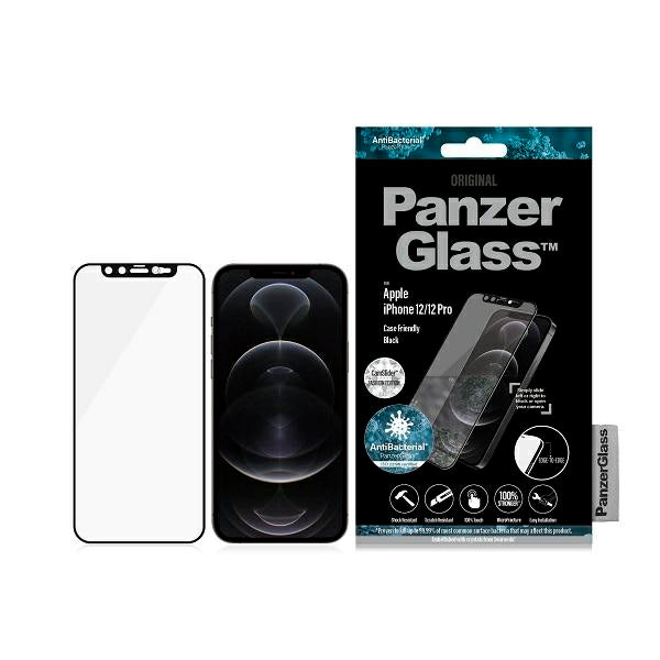 PanzerGlass E2E Microfracture Antibacterial Glass with Swarovsky Crystal Camera Cover for iPhone 12/12 Pro - With Black Frame