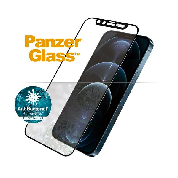 PanzerGlass E2E Microfracture Antibacterial Glass with Camera Cover with Swarovsky Crystal for iPhone 12 Pro Max - with Black Frame