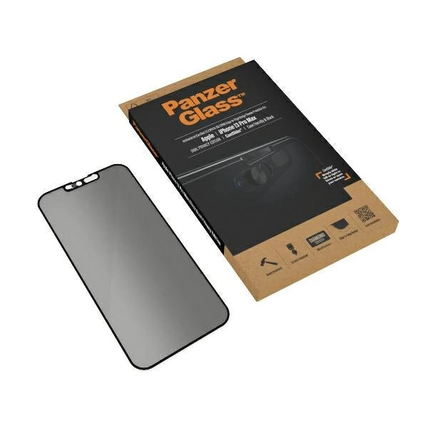 PanzerGlass E2E Microfracture Antibacterial Privacy Glass with Camera Protector for iPhone 13 Pro Max - With Black Frame