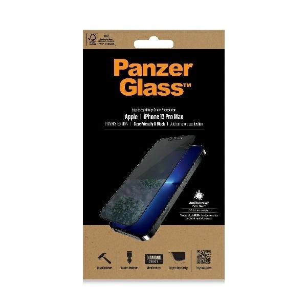 PanzerGlass E2E Microfracture antibacterial privacy glass for iPhone 13 Pro Max - with black frame