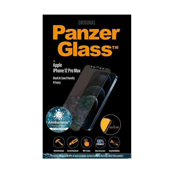 PanzerGlass E2E Super+ Microfracture antibacterial tempered glass for iPhone 12 Pro Max - with black frame