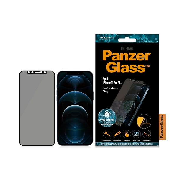 PanzerGlass E2E Super+ Microfracture antibacterial tempered glass for iPhone 12 Pro Max - with black frame
