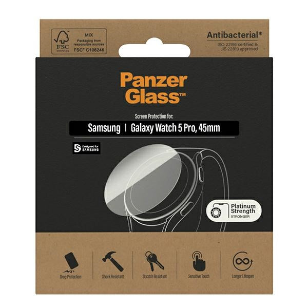 Antibacterial PanzerGlass Screen Protector for Samsung Galaxy Watch Classic 5 Pro 45 mm