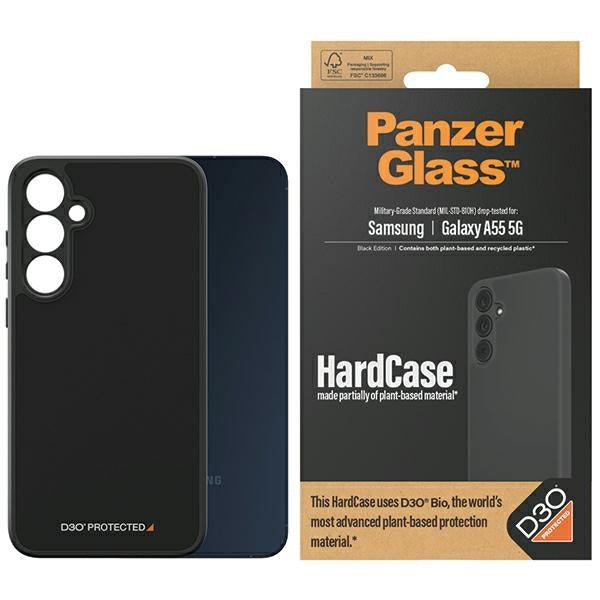 PanzerGlass HardCase with D3O® Bio and Military Grade Certification for Samsung Galaxy A55 5G - Transparent and Black