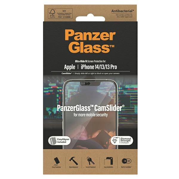 PanzerGlass Ultra-Wide Fit Antibacterial Tempered Glass with Camera Cover and Positioner for iPhone 14/13/13 Pro
