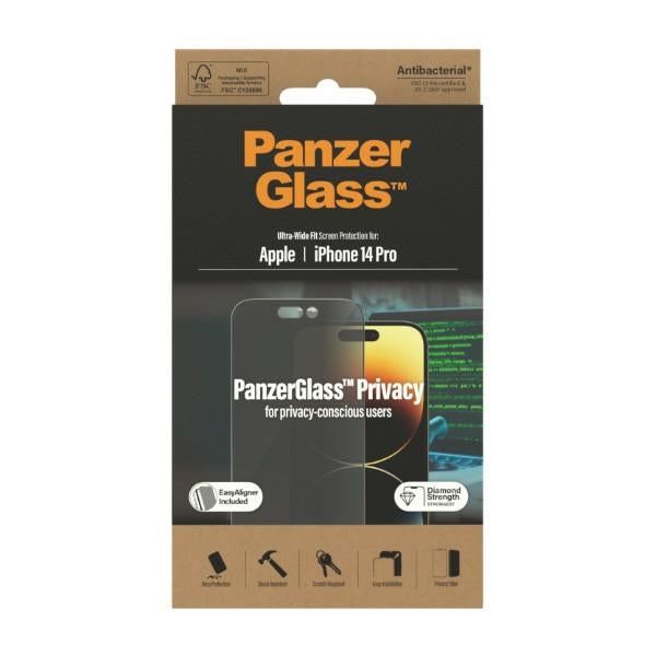 PanzerGlass Ultra-Wide Fit Tempered Glass Antibacterial Privacy with Positioner for iPhone 14 Pro