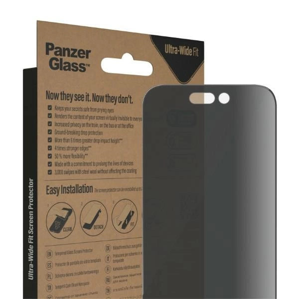 PanzerGlass Ultra-Wide Fit Antibacterial Privacy Tempered Glass for iPhone 14 Pro