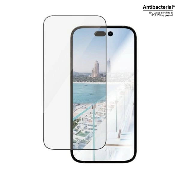 PanzerGlass Ultra-Wide Fit antibacterial tempered glass with glare filter and positioner for iPhone 14 Pro