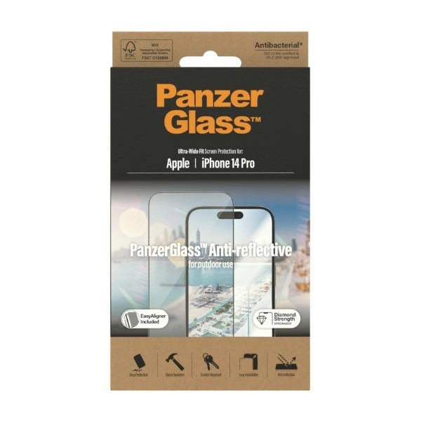 PanzerGlass Ultra-Wide Fit antibacterial tempered glass with glare filter and positioner for iPhone 14 Pro