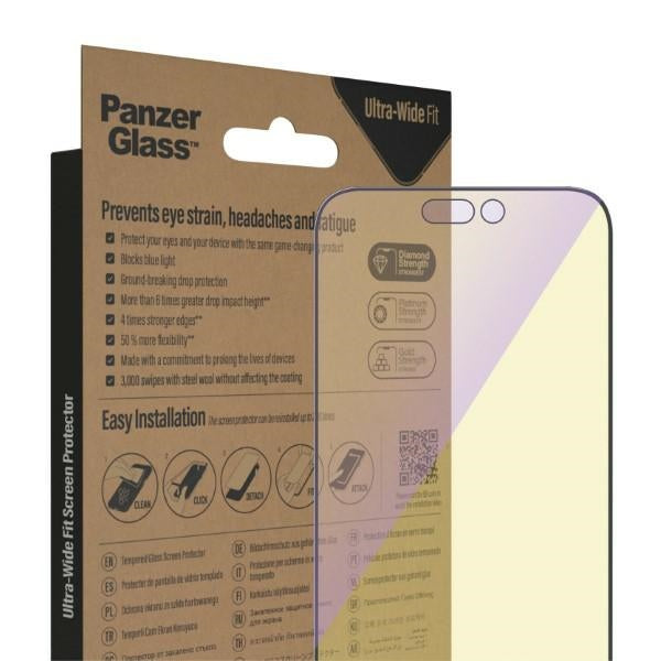 PanzerGlass Ultra-Wide Fit Antibacterial Tempered Glass with Blue Light Filter and Positioner for iPhone 14 Pro Max