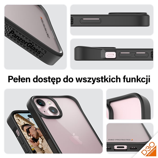 Military Grade Certified PanzerGlass ClearCase iPhone 15 Case - Transparent &amp; Black