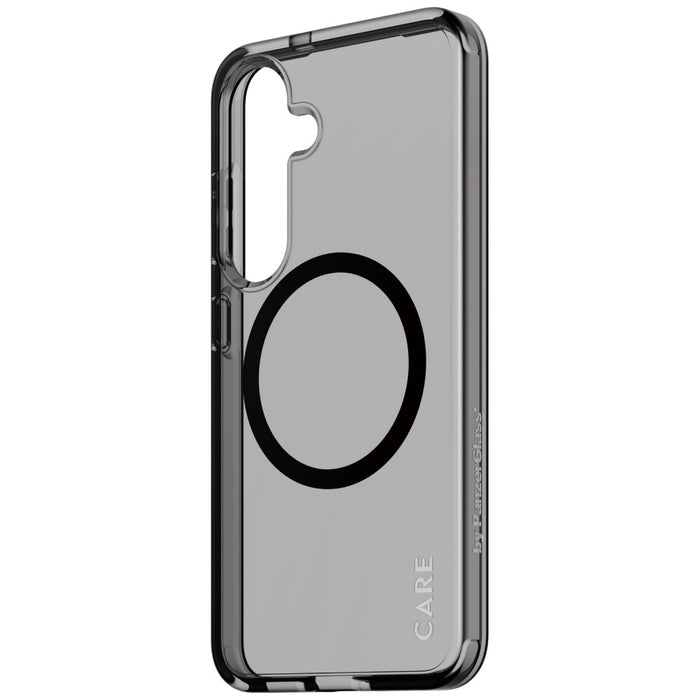 CARE by PanzerGlass Flagship Urban Combat Black QI Case for Samsung Galaxy S25 - Semi-transparent Smoke