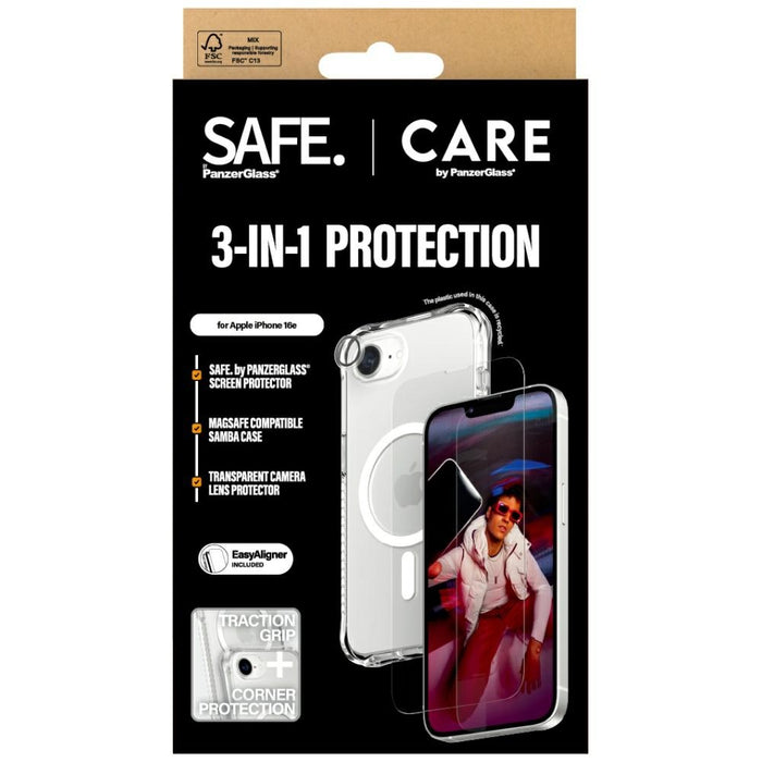 CARE by PanzerGlass Fashion 3in1 Protective Set Case+Glass+Lens for iPhone 16e - transparent