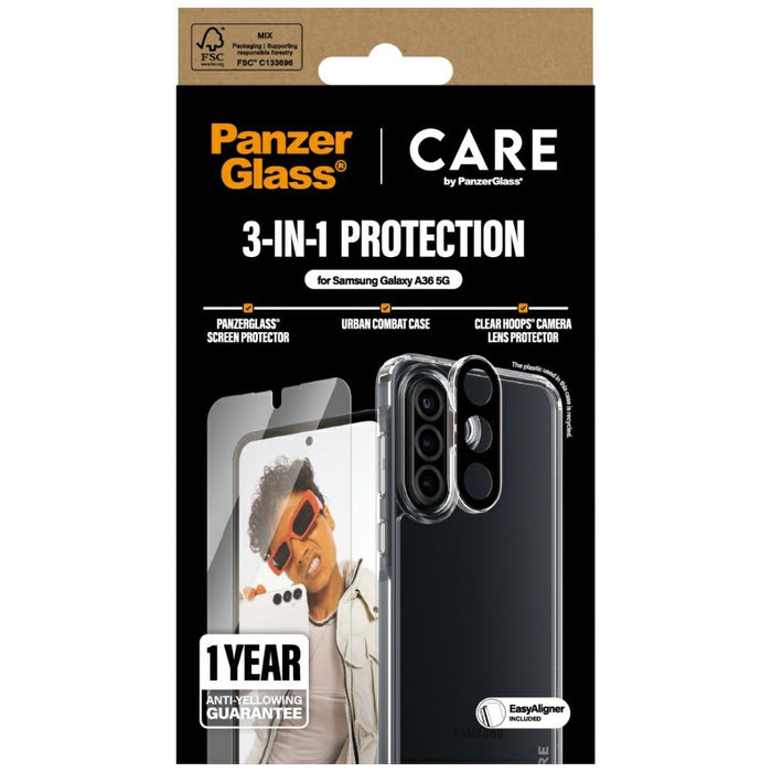 CARE by PanzerGlass Flagship 3in1 Case+Glass+Lens for Samsung Galaxy A36 5G - transparent