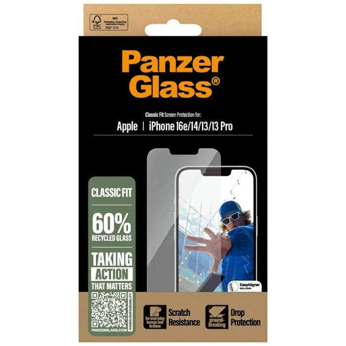 PanzerGlass Classic Fit Tempered Glass for iPhone 16e - Clear