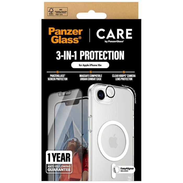 CARE by PanzerGlass Flagship 3in1 Case + Glass + Lens for iPhone 16e - transparent