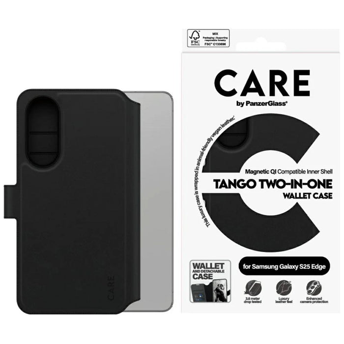 CARE by PanzerGlass Feature Tango 2in1 Wallet Qi Case for Samsung Galaxy S25 Edge - Black