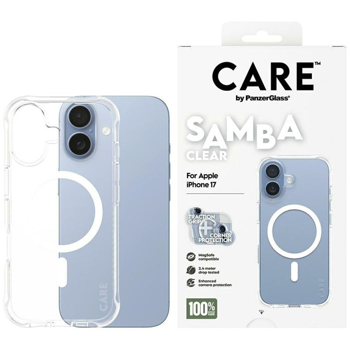 CARE by PanzerGlass Fashionable Samba Case w. White MagSafe for iPhone 17 - Transparent