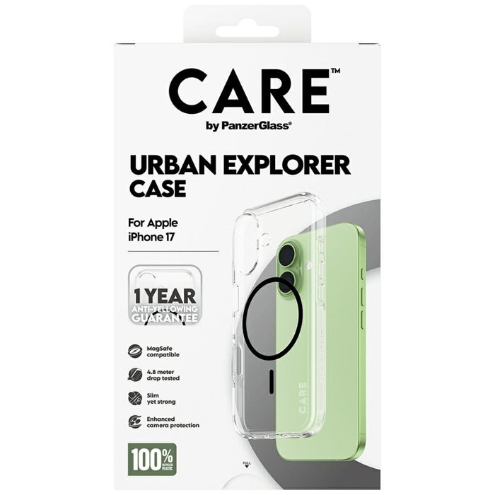 CARE by PanzerGlass Flagship Urban Explorer Case w. Black MagSafe for iPhone 17 - Transparent