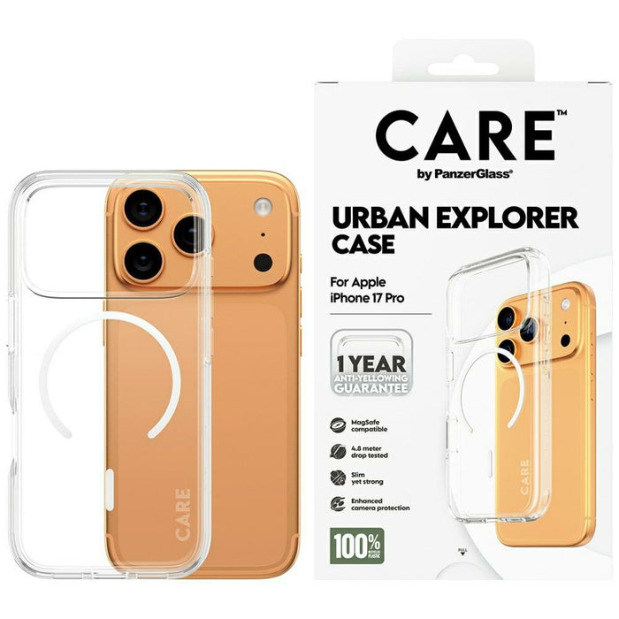 CARE by PanzerGlass Flagship Urban Explorer Case w. White MagSafe for iPhone 17 Pro - Transparent