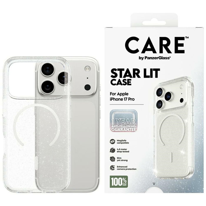 CARE by PanzerGlass Flagship Urban Explorer Case w. White MagSafe for iPhone 17 Pro - Clear Glitter