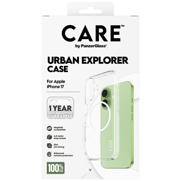 CARE by PanzerGlass Flagship Urban Explorer Case w. White MagSafe for iPhone 17 - Transparent