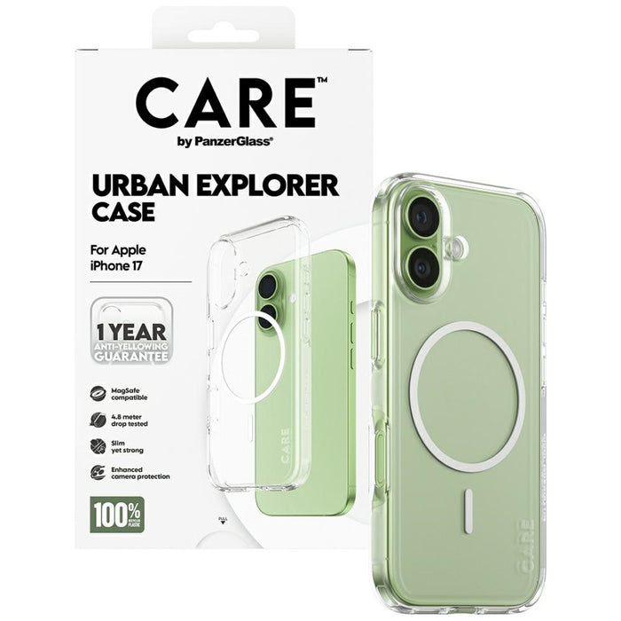 CARE by PanzerGlass Flagship Urban Explorer Case w. White MagSafe for iPhone 17 - Transparent