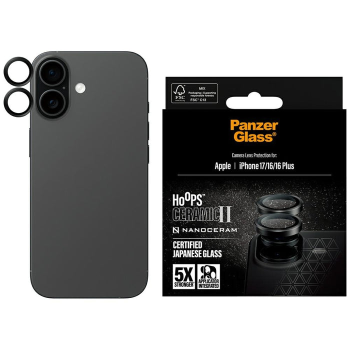 PanzerGlass Hoops Ceramic II Tempered Glass Lens Screen Protector for iPhone 16 / 16 Plus / 17