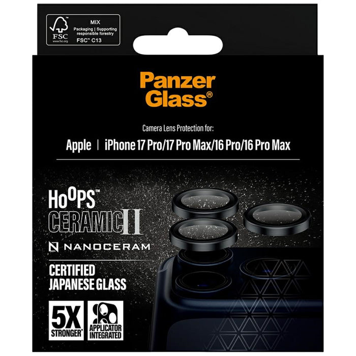 PanzerGlass Hoops Ceramic II Camera Lens Glass for iPhone 17 Pro / 17 Pro Max / 16 Pro / 16 Pro Max - Black