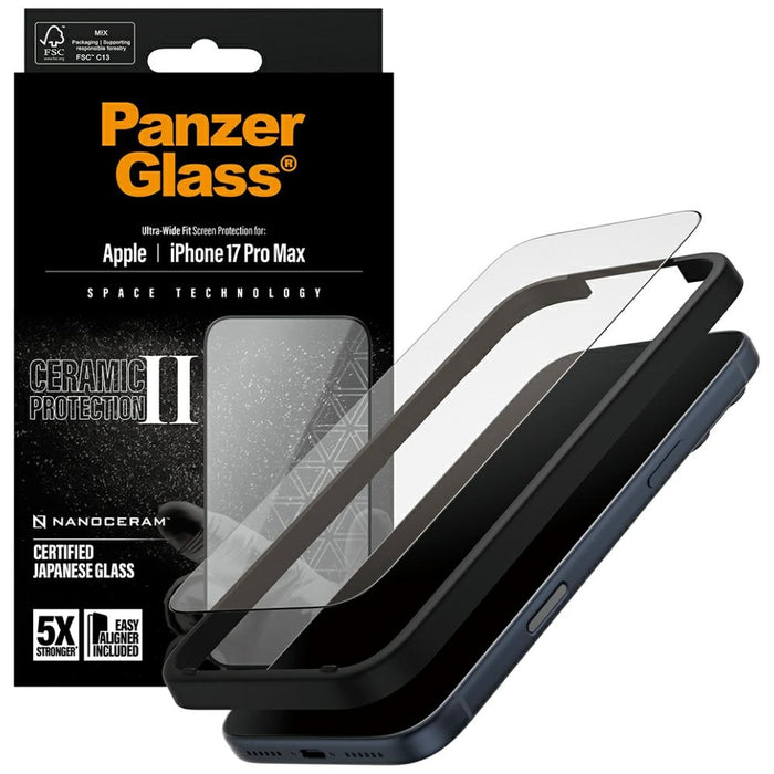PanzerGlass Ceramic II Ultra-Wide Fit EasyAligne Tempered Glass for iPhone 17 Pro Max