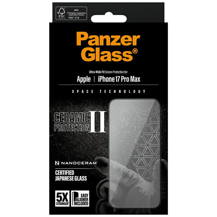 PanzerGlass Ceramic II Ultra-Wide Fit EasyAligne Tempered Glass for iPhone 17 Pro Max