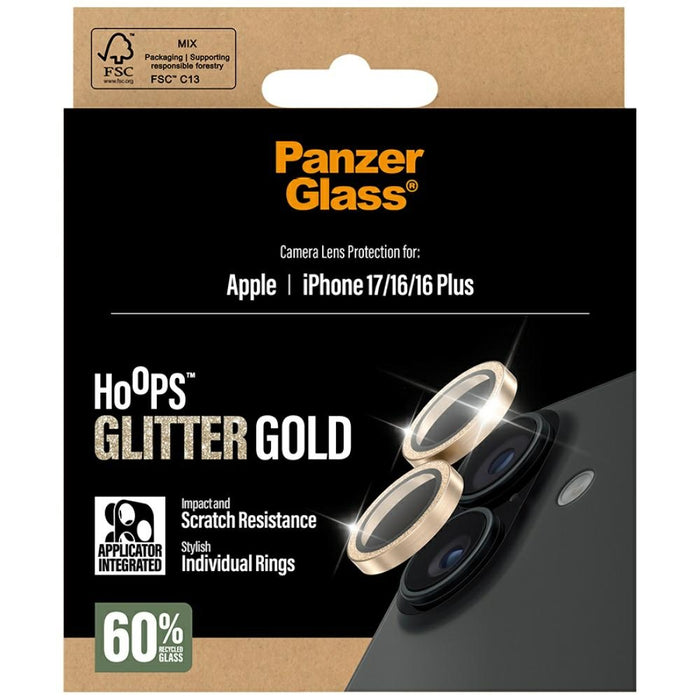 PanzerGlass Hoops Glitter Tempered Glass Lens Screen Protector for iPhone 17 / 16 / 16 Plus - Gold
