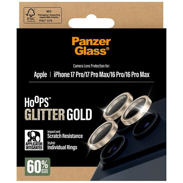 PanzerGlass Hoops Glitter Tempered Glass Lens Screen Protector for iPhone 17 Pro / 17 Pro Max / 16 Pro / 16 Pro Max - Gold