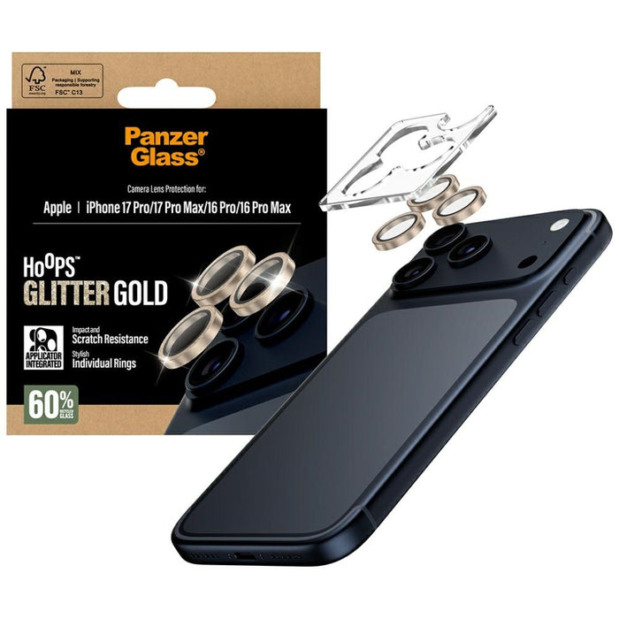 PanzerGlass Hoops Glitter Tempered Glass Lens Screen Protector for iPhone 17 Pro / 17 Pro Max / 16 Pro / 16 Pro Max - Gold