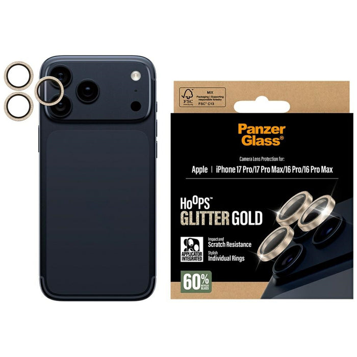 PanzerGlass Hoops Glitter Tempered Glass Lens Screen Protector for iPhone 17 Pro / 17 Pro Max / 16 Pro / 16 Pro Max - Gold