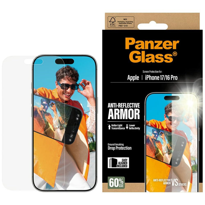 PanzerGlass Armor Anti-Reflective EasyAligner Tempered Glass for iPhone 17 / 16 Pro