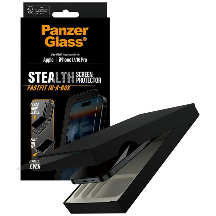 PanzerGlass Stealth Ultra-Wide Fit Fastfit Tempered Glass for iPhone 17 / 16 Pro